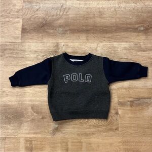 Lauren Toddler Polo Sweatshirt 6-12 M Gray and  Blue Colorblock Fleece Logo